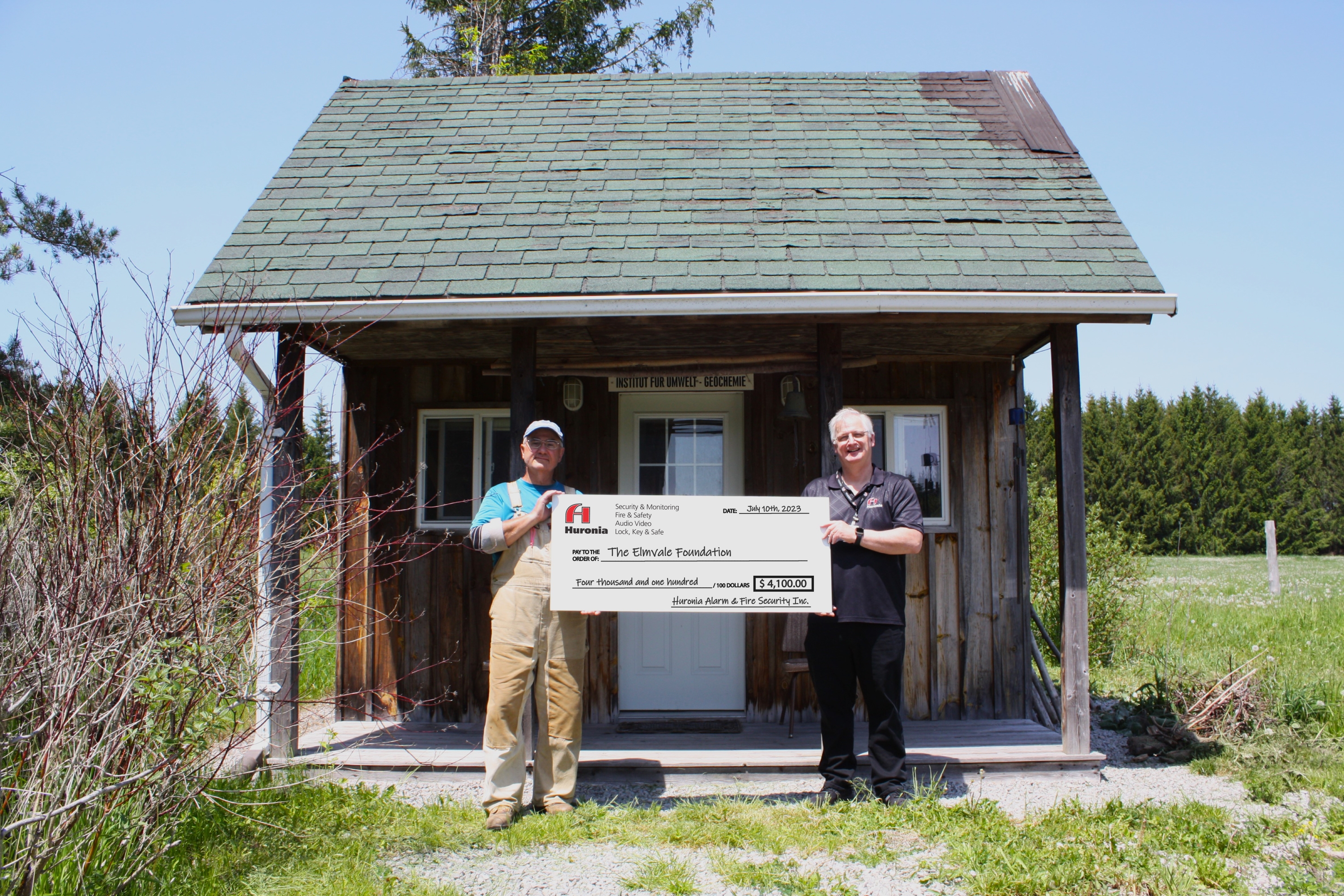 Huronia Alarm & Fire Security Inc. makes a $4,100 donation to the Elmvale Foundation.