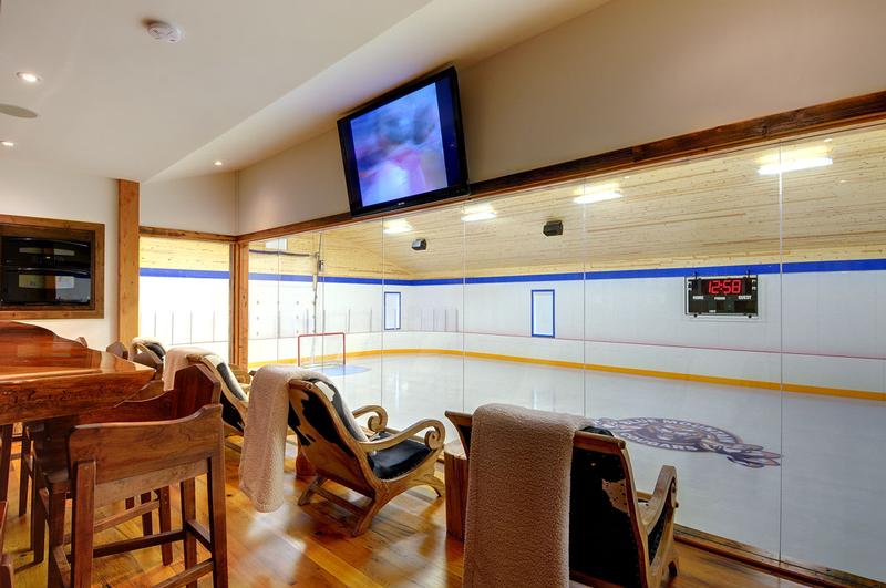 Television and audio installation for hockey rink viewing area.